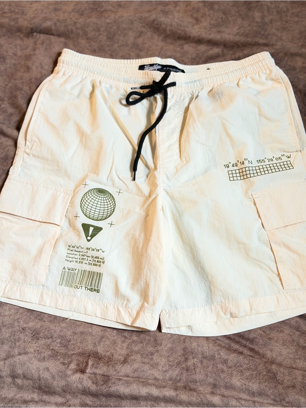 Brooklyn Cloth Cream Cargo Shorts with Black Drawstring